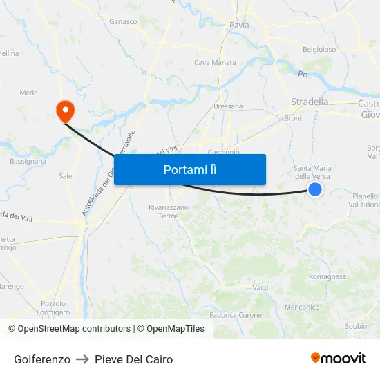 Golferenzo to Pieve Del Cairo map