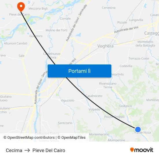 Cecima to Pieve Del Cairo map