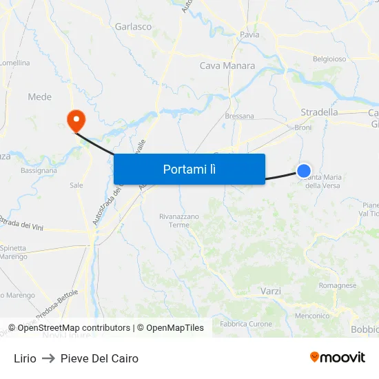 Lirio to Pieve Del Cairo map