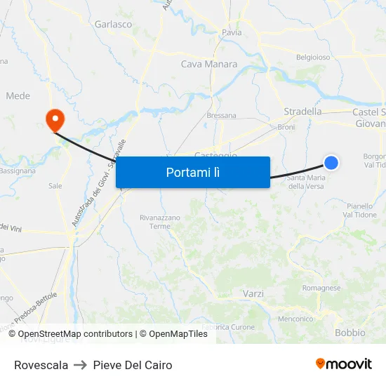 Rovescala to Pieve Del Cairo map