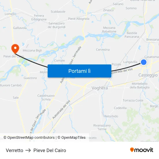 Verretto to Pieve Del Cairo map