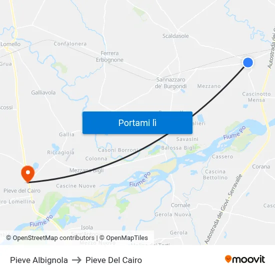 Pieve Albignola to Pieve Del Cairo map