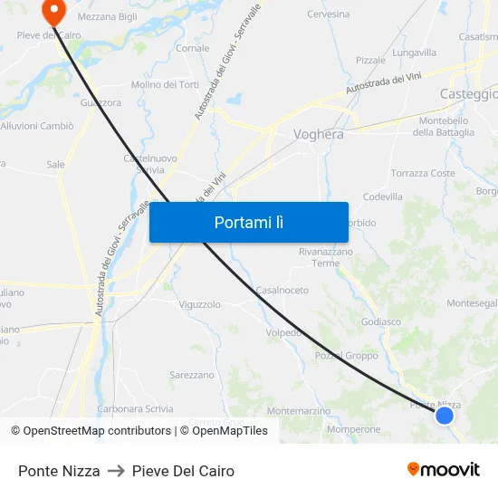 Ponte Nizza to Pieve Del Cairo map