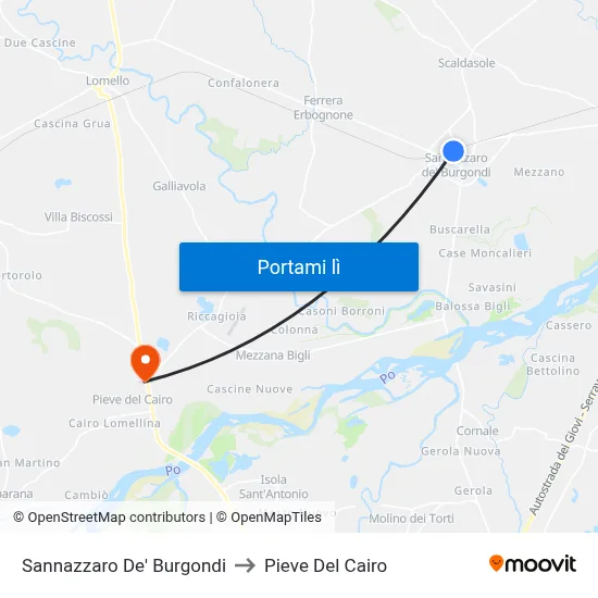 Sannazzaro De' Burgondi to Pieve Del Cairo map