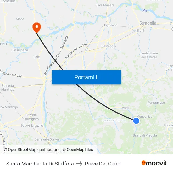 Santa Margherita Di Staffora to Pieve Del Cairo map