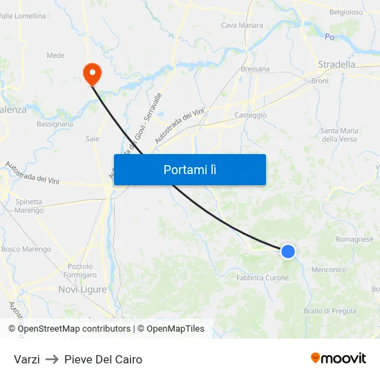 Varzi to Pieve Del Cairo map