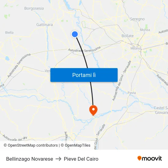 Bellinzago Novarese to Pieve Del Cairo map