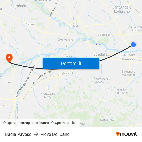 Badia Pavese to Pieve Del Cairo map