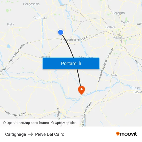 Caltignaga to Pieve Del Cairo map