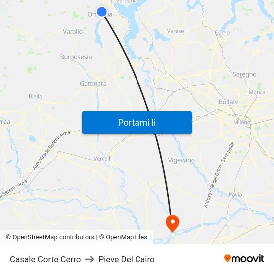 Casale Corte Cerro to Pieve Del Cairo map