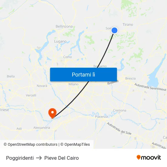 Poggiridenti to Pieve Del Cairo map