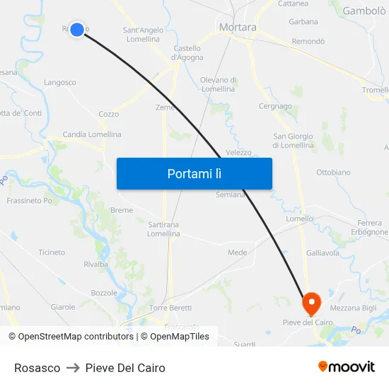 Rosasco to Pieve Del Cairo map