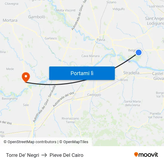 Torre De' Negri to Pieve Del Cairo map