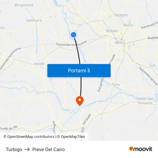 Turbigo to Pieve Del Cairo map