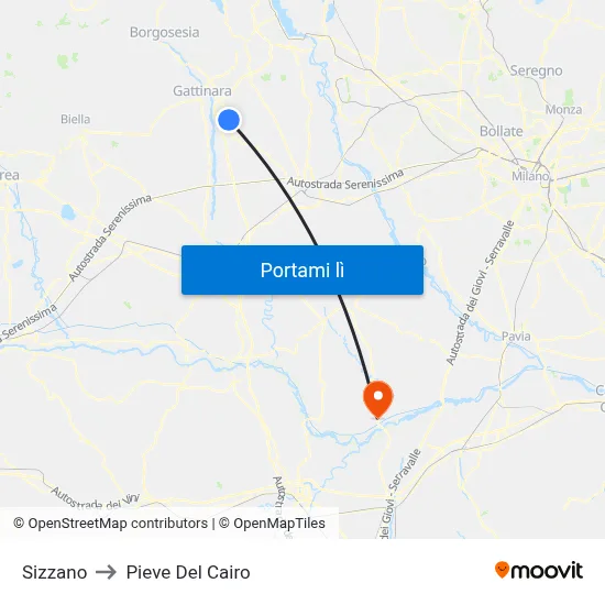 Sizzano to Pieve Del Cairo map