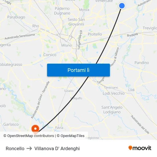 Roncello to Villanova D' Ardenghi map