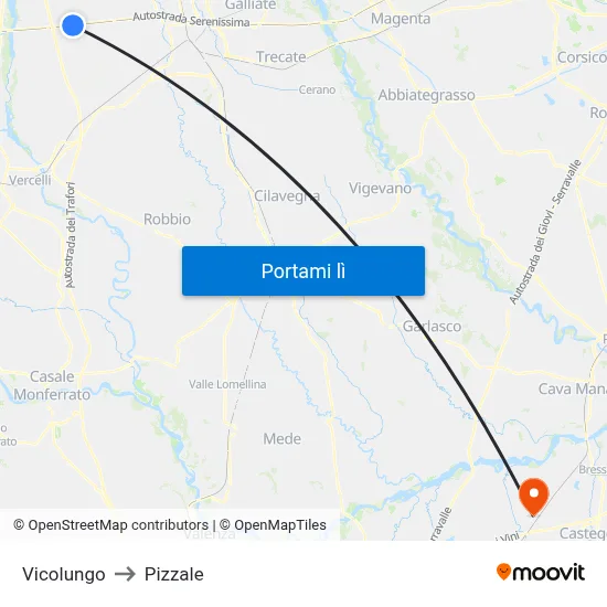 Vicolungo to Pizzale map
