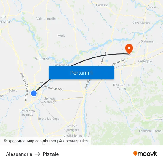 Alessandria to Pizzale map
