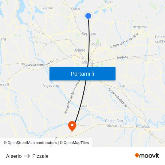 Alserio to Pizzale map