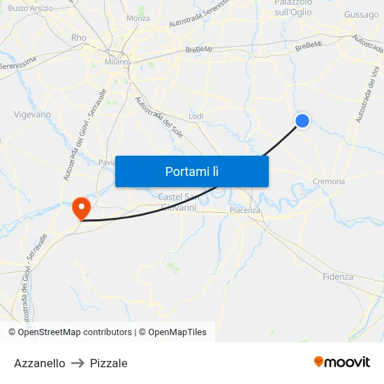 Azzanello to Pizzale map