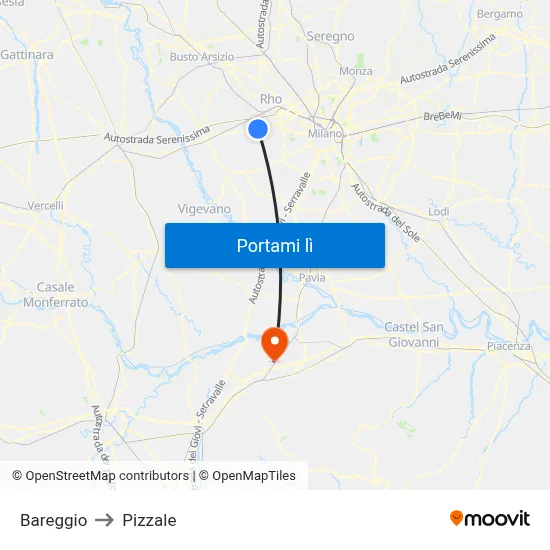 Bareggio to Pizzale map