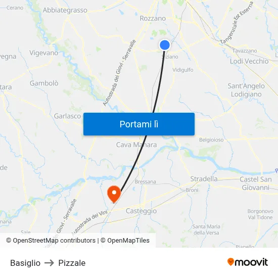 Basiglio to Pizzale map