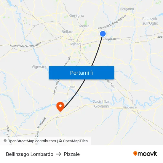 Bellinzago Lombardo to Pizzale map