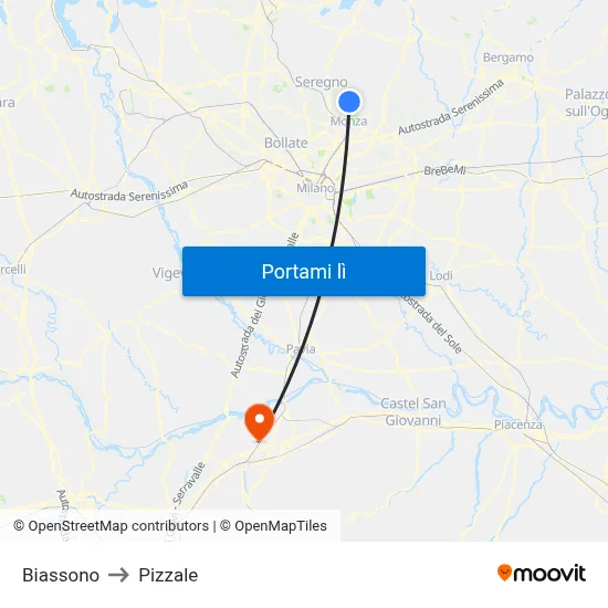 Biassono to Pizzale map