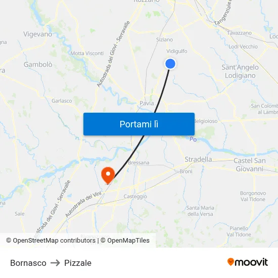 Bornasco to Pizzale map