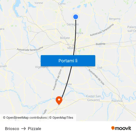 Briosco to Pizzale map