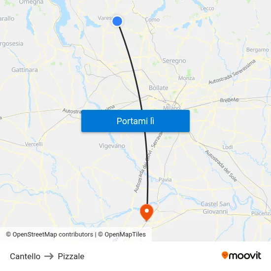 Cantello to Pizzale map