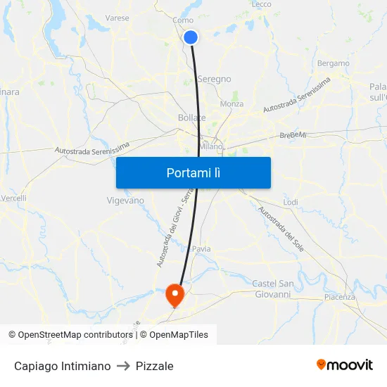 Capiago Intimiano to Pizzale map