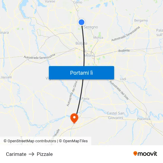 Carimate to Pizzale map