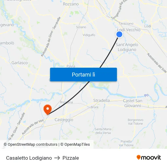 Casaletto Lodigiano to Pizzale map