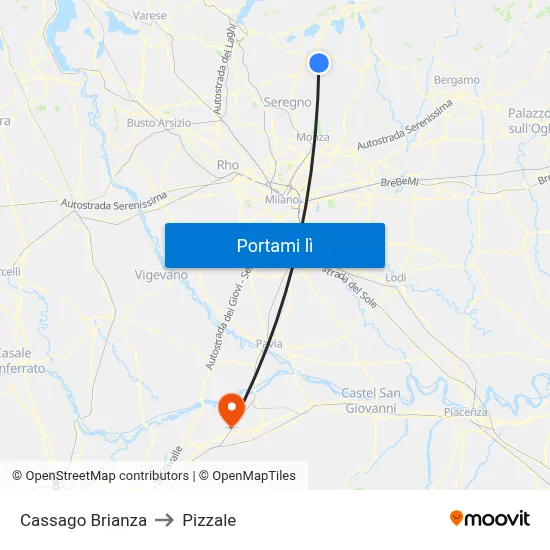 Cassago Brianza to Pizzale map