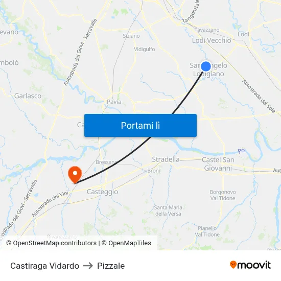 Castiraga Vidardo to Pizzale map