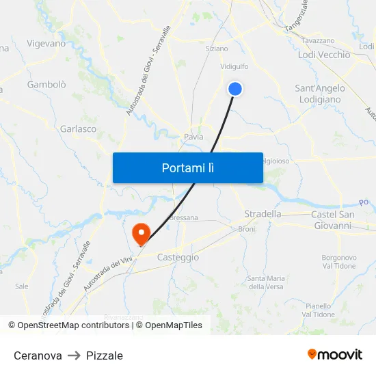 Ceranova to Pizzale map