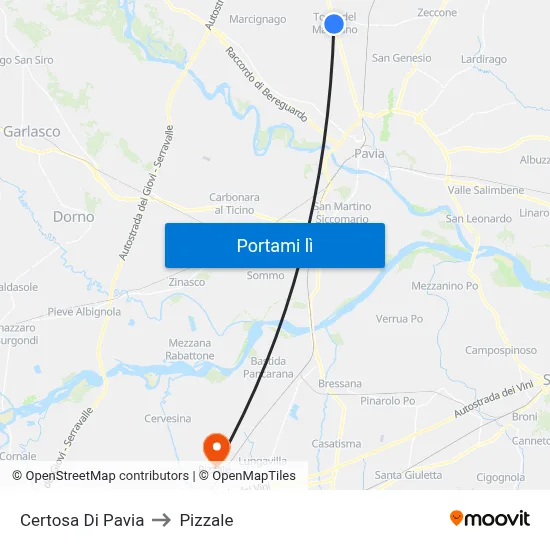Certosa Di Pavia to Pizzale map