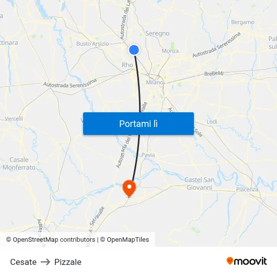 Cesate to Pizzale map