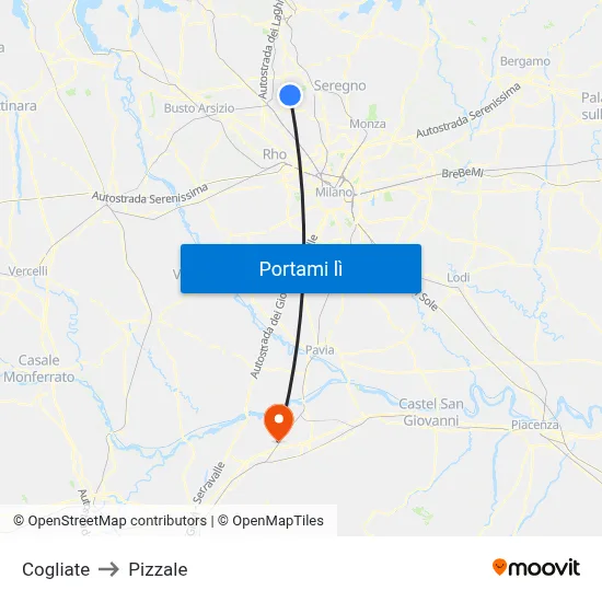 Cogliate to Pizzale map