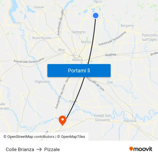 Colle Brianza to Pizzale map