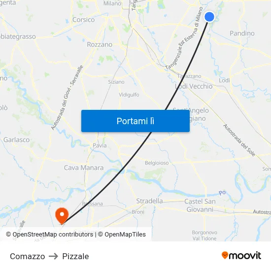 Comazzo to Pizzale map