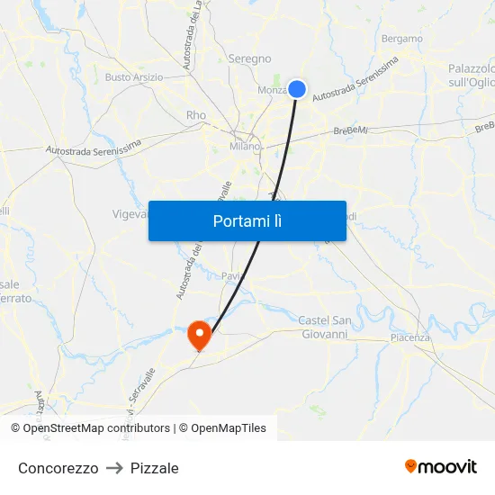 Concorezzo to Pizzale map