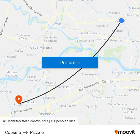 Copiano to Pizzale map