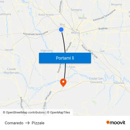 Cornaredo to Pizzale map
