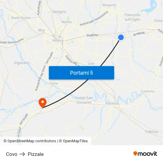 Covo to Pizzale map