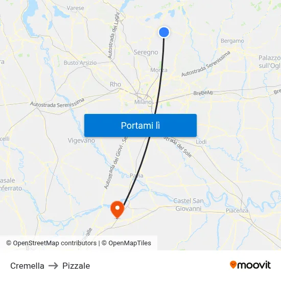 Cremella to Pizzale map