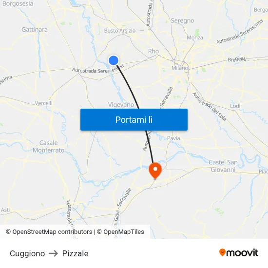 Cuggiono to Pizzale map