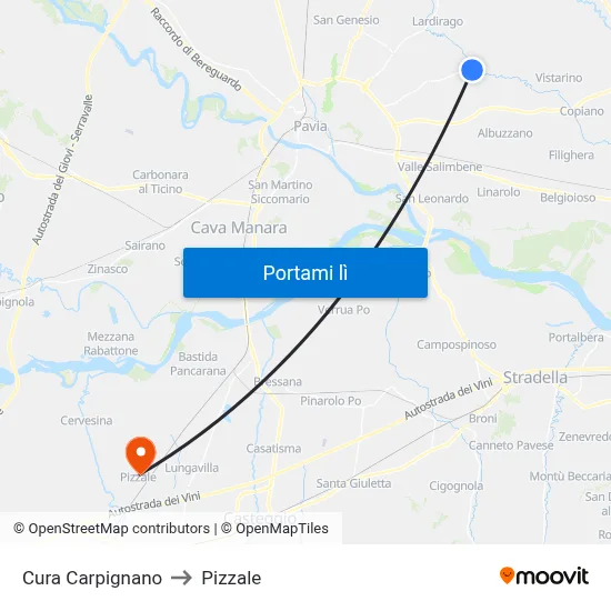 Cura Carpignano to Pizzale map