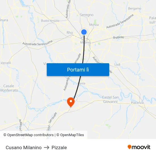 Cusano Milanino to Pizzale map